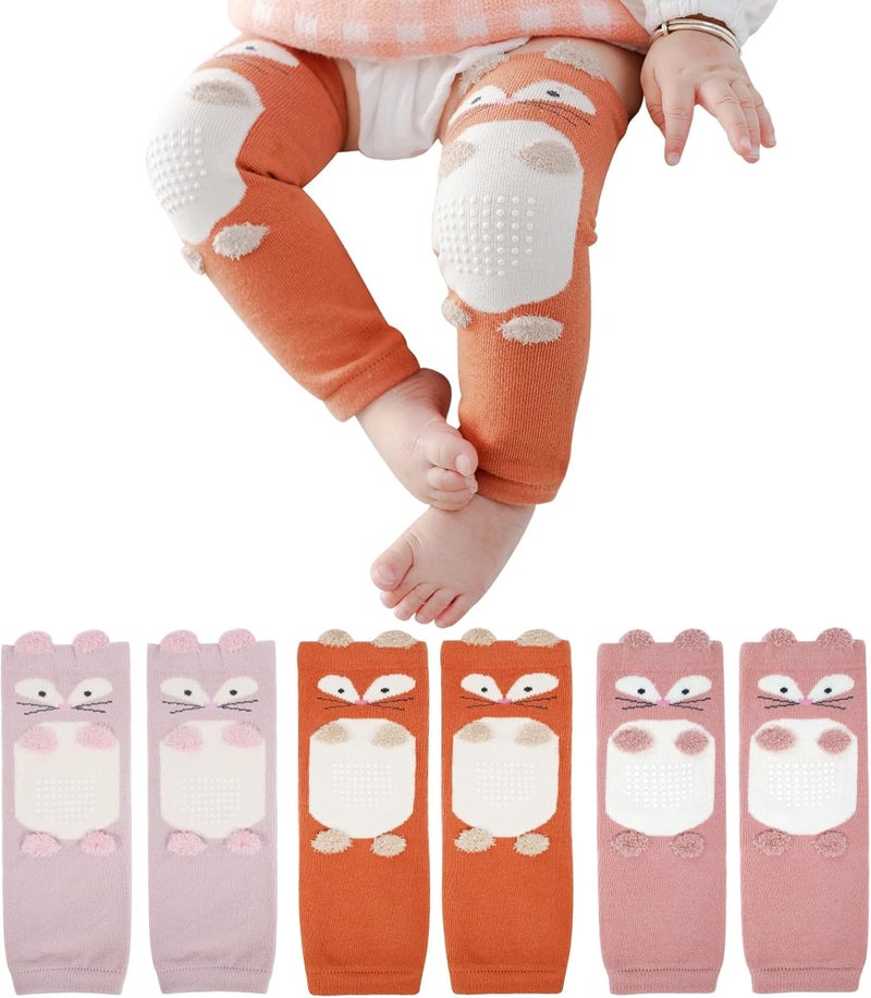XEPST Pack of 3 Toddler Baby Leg Warmers, Cute Animal Pattern Long Legwarmers Knee Socks Baby Knee Protector Leg Sleeves Leggings for Baby Kids Toddlers Girls 0-3 Years, One Size (Fox) - Image 1